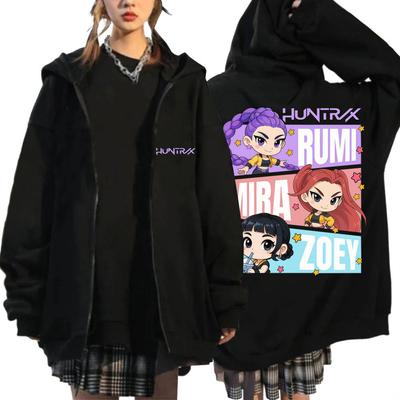 Kpop Охотник на демонов Huntrix Мультяшные толстовки на молнии Милые аниме Мужские Женские Свитшоты Осень Зима Свободные флисовые пальто