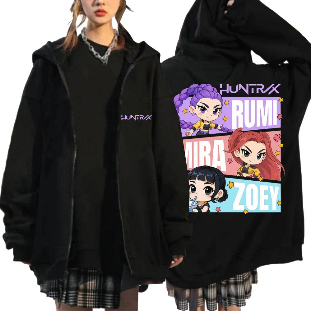 Kpop Охотник на демонов Huntrix Мультяшные толстовки на молнии Милые аниме Мужские Женские Свитшоты Осень Зима Свободные флисовые пальто