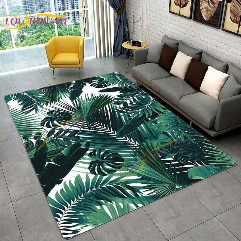 Ковер с тропическими листьями монстеры, современный ковер в стиле INS для гостиной, спальни, зеленый ковер с банановыми листьями, ковры с тропическими пальмовыми листьями