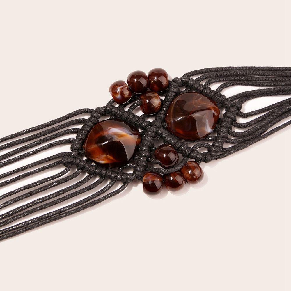 Бусины Бохо Пояс Веревка Пляжный Плетеный Пояс Женская Поясная Цепочка Круглая Деревянная Пуговица Этнический Стиль Ремни