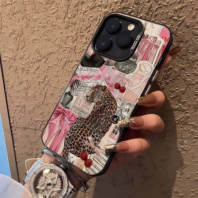 Супер крутой розовый леопардовый чехол на iPhone с эффектом ретро для iPhone 16 15 14 13 12 11 Pro Max XR XS MAX 7 8 PLUS MINI INS Противоударный чехол