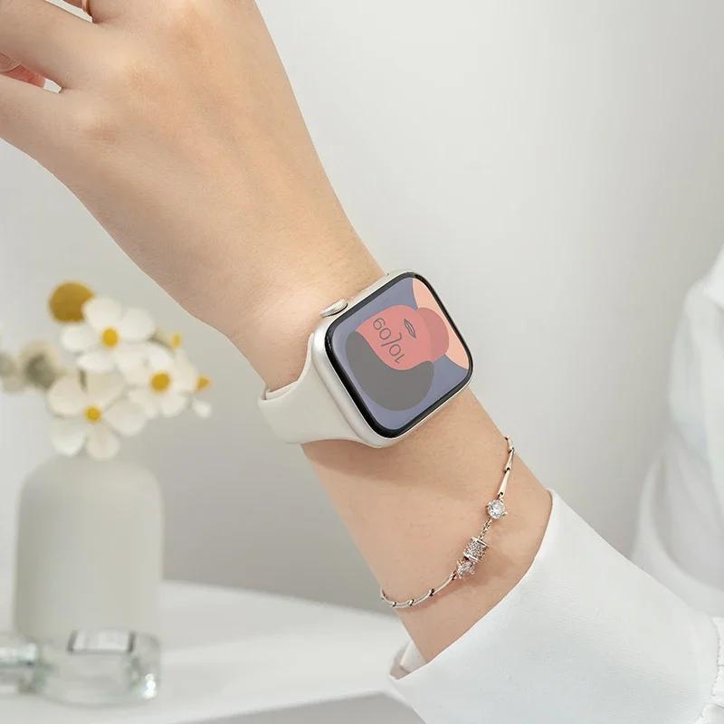 Тонкий силиконовый ремешок для Apple Watch 40 мм 44 мм 45 мм 41 мм 38 мм 42 мм однотонный ремешок-браслет для IWatch Series 1 2 3 4 5 6 SE 7