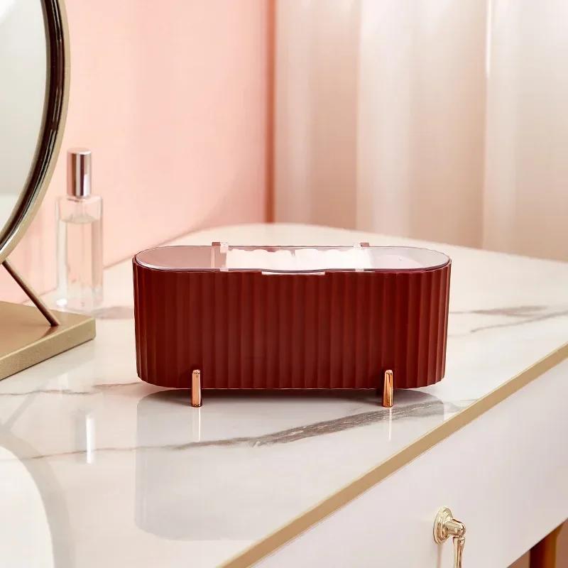 Desktop Cosmetics Storage Box Dust-proof Makeup Organizer For Cotton Pads Swabs Beauty Egg Holder Bathroom Jewelry Organizer