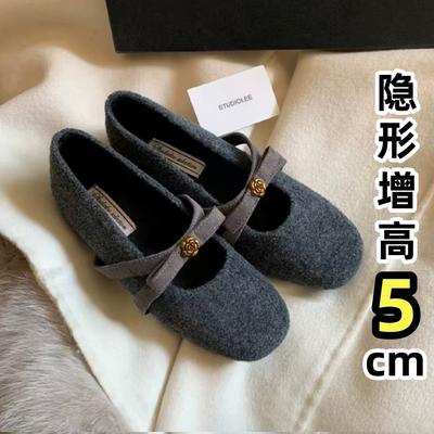 Кашемировая версия~ Туфли Мэри Джейн Камелия на скрытой платформе 5 см Мао Мао детские осенне-зимние бархатные туфли-балетки с бантом