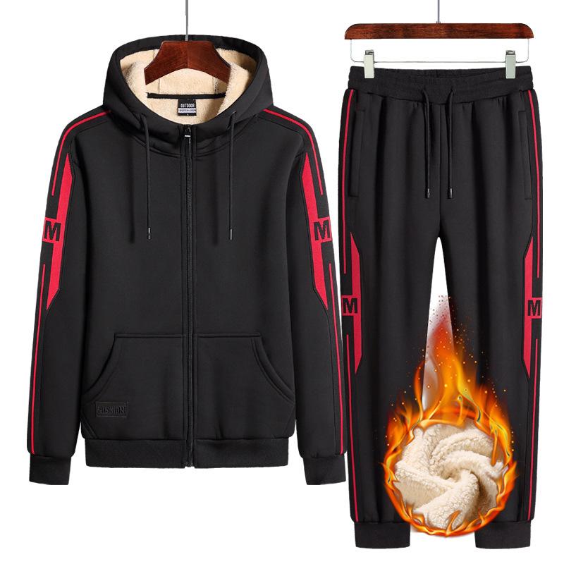 Зимний спортивный костюм плюс бархатная стеганая куртка повседневный мужской свитер больших размеров бархатный комплект из двух предметов