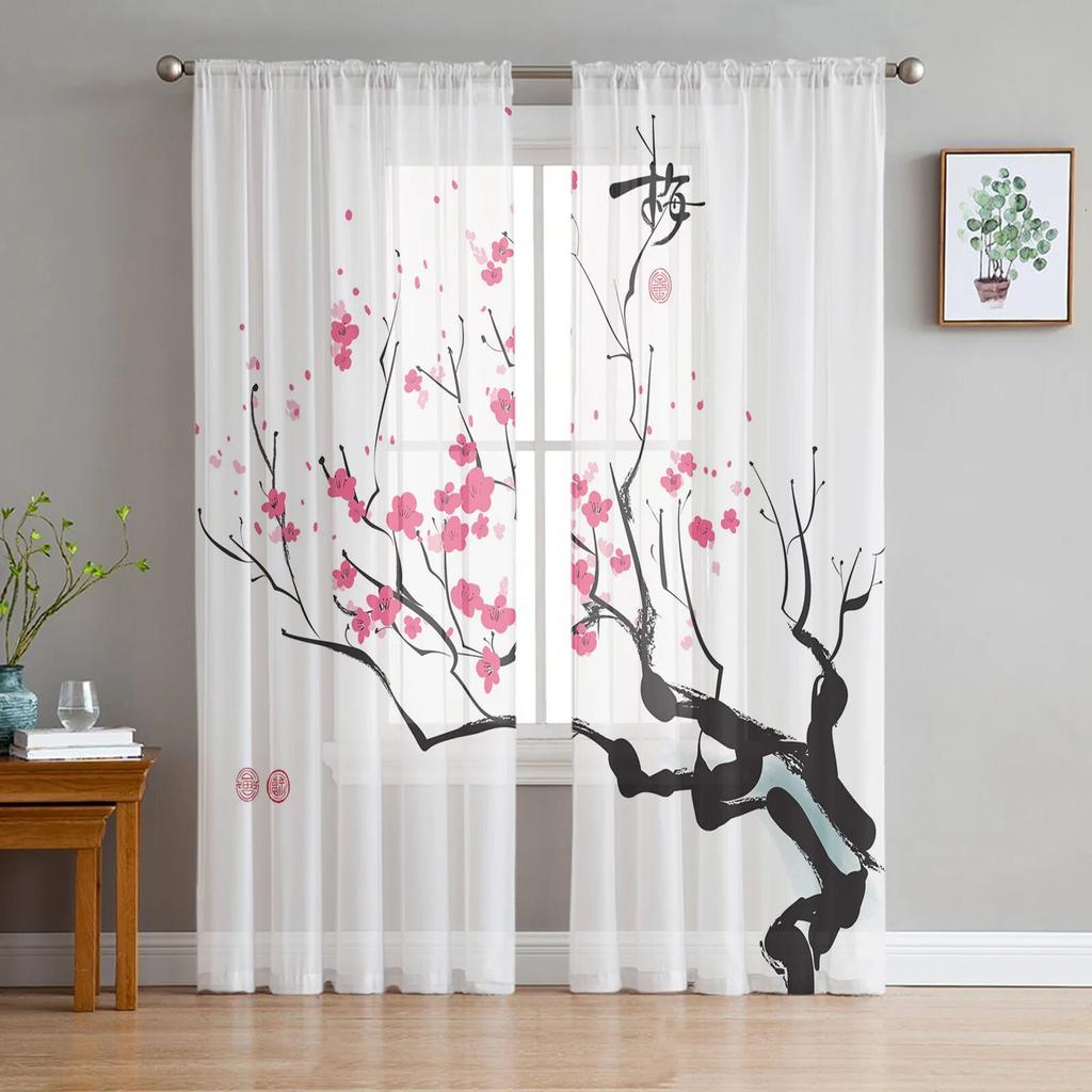 Розовые прозрачные шторы с цветком вишни, оконные шторы для гостиной, спальни, жалюзи, детская комната, домашний декор