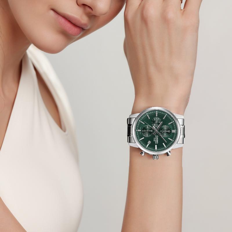 Casio G-SHOCK серия 50 метров водонепроницаемые Кварцевые Стальной ремешок мужские часы зеленый циферблат MTP-E510D-3AV