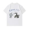 Men's 100% Cotton Crew Neck Short Sleeve T-Shirt, Cute Cartoon Alaskan Malamute Enjoying Cool Fan Printed Casual Summer Lightweight Breathable Soft Fi
