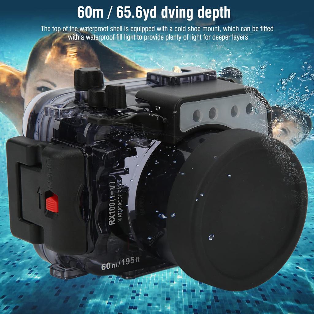 Underwater Waterproof Housing Case Cold Shoe Mount Design Camera Diving Protector for Sony RX100 RX100 II RX100 III RX100V Camera 60m/65.6yd