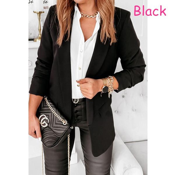 Женский однотонный костюм с длинными рукавами, пиджак, повседневный тонкий повседневный костюм, большие размеры S-3XL