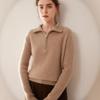 Women's High-End French Cashmere Sweater - Solid Color, Long-Sleeved, Lapel Knit Top
