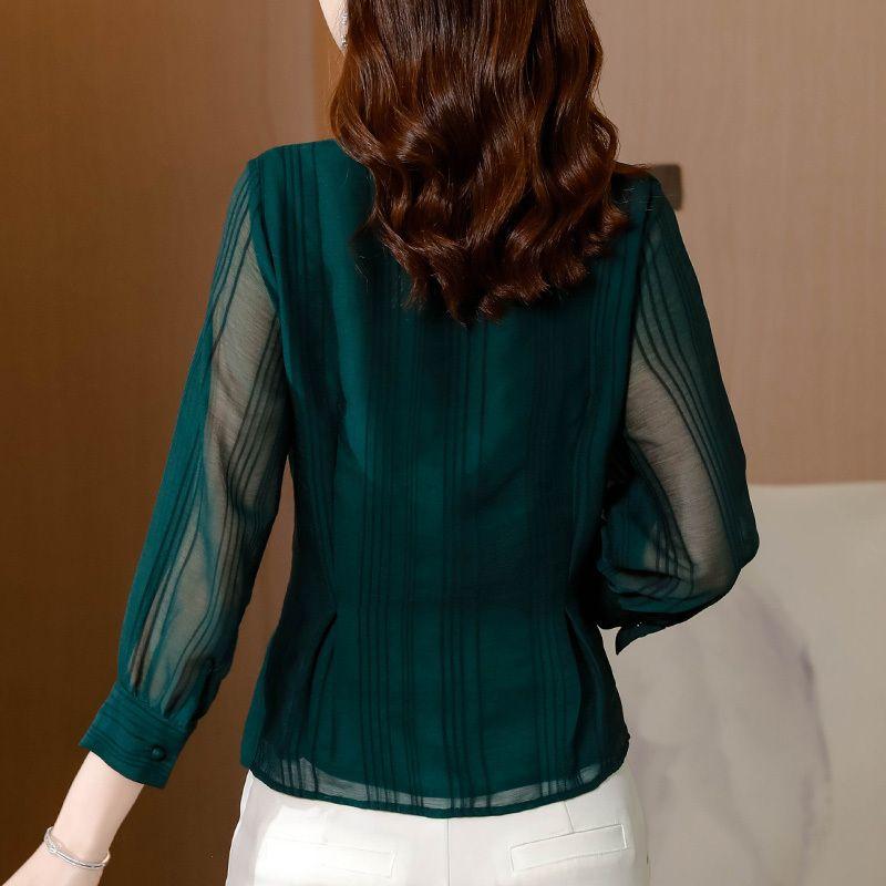 Рубашка, Женственный темперамент, Женская рубашка с застежкой на талии, Топ из шифона для среднего возраста