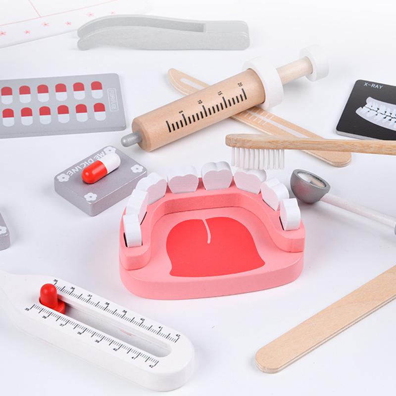 Деревянные игрушки для ролевых игр «Доктор», развивающие игрушки для детей, симуляция, осмотр стоматолога, зубная щетка, набор лекарств, ролевые игры