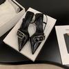 Fashion Women's Fashion Stiletto Baotou Sandals Summer New Pointed Head Shallow Mouth Metal Buckle Anti-slip Wear-resistant High Heels