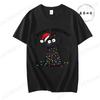 Women'S Casual Graphic T-Shirt - Meowy Christmas Print, Short Sleeve O Neck Top for Christmas Xmas T-Shirts Christmas Santa Tees