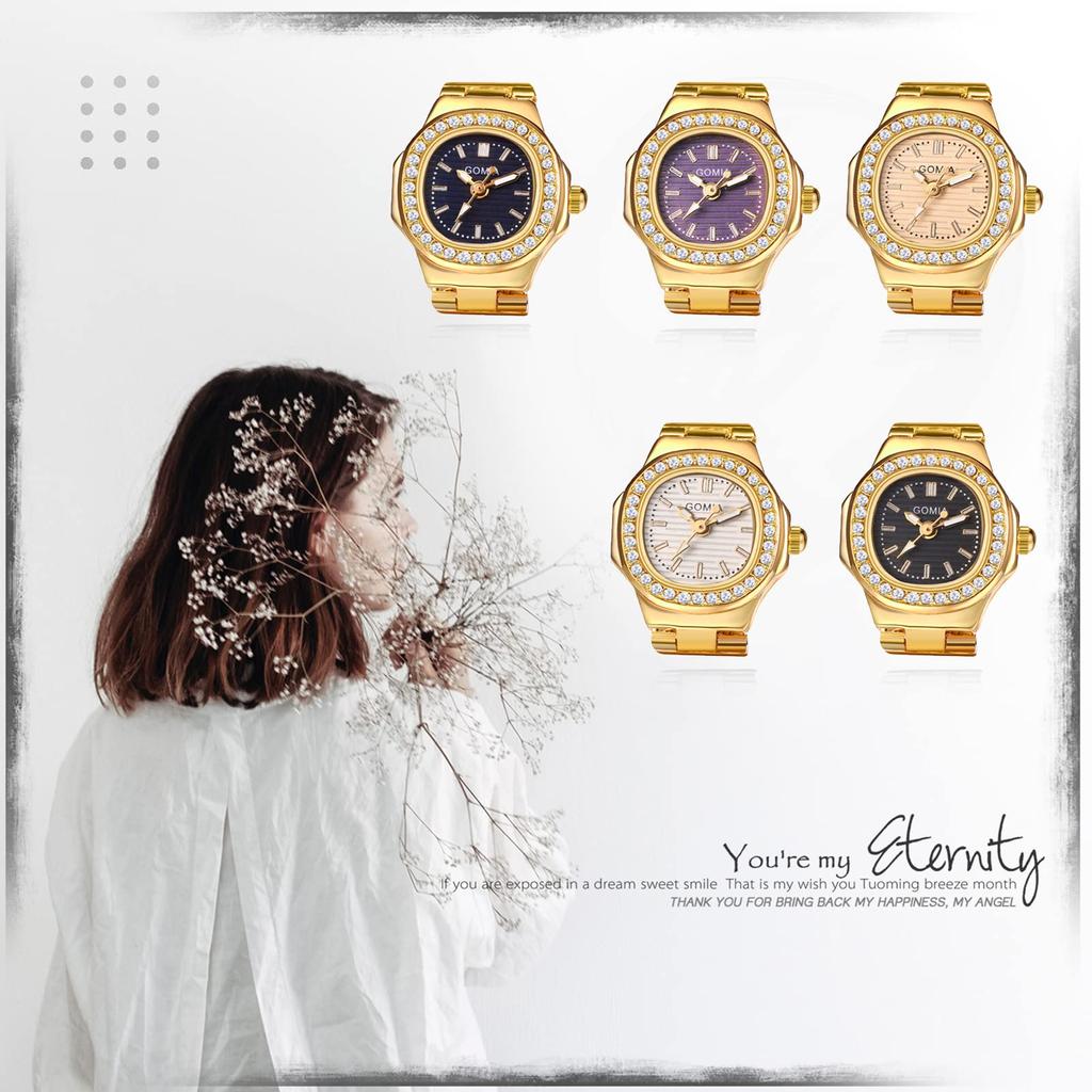 Кольцо Часы Женские Свободный Размер Кольцо Часы Часы Аналоговые Милые Водонепроницаемые Блестки Женские Модные Кольца Золото Девушка День Рождения Рождество