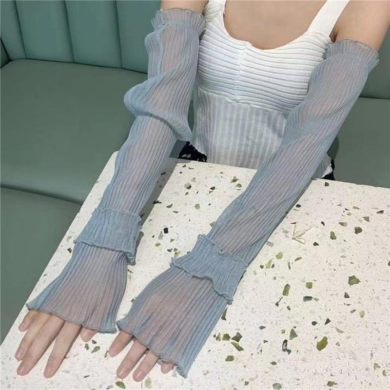 Women's Summer UV Protection Arm Sleeves - Fingerless Lace Mesh Sun Sleeves Breathable Thin Arm Covers