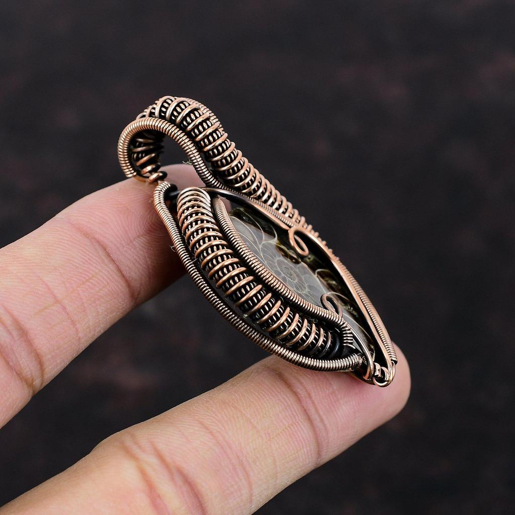 Ammonite Fossil Pendant Copper Wire Wrapped Pendant Handmade Pendant Beautiful Copper Jewelry Gemstone Pendant Gift For Her Designer Jewelry