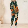 Women Plus Size Nurse Scrub Set V Neck Long Sleeve Floral Printed Pocket Top And Pants