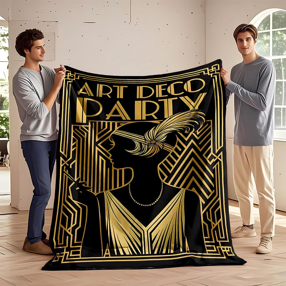 Elegant Art Deco design featuring geometric lines and a flapper silhouette. for all seasons blanket lunch break throw gift