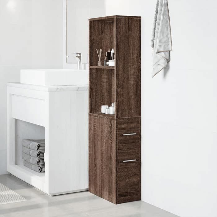 VidaXL Armoire de salle de bain étroite avec roulettes chêne marron, armoire de salle de bain haute, rangement de salle de 855301