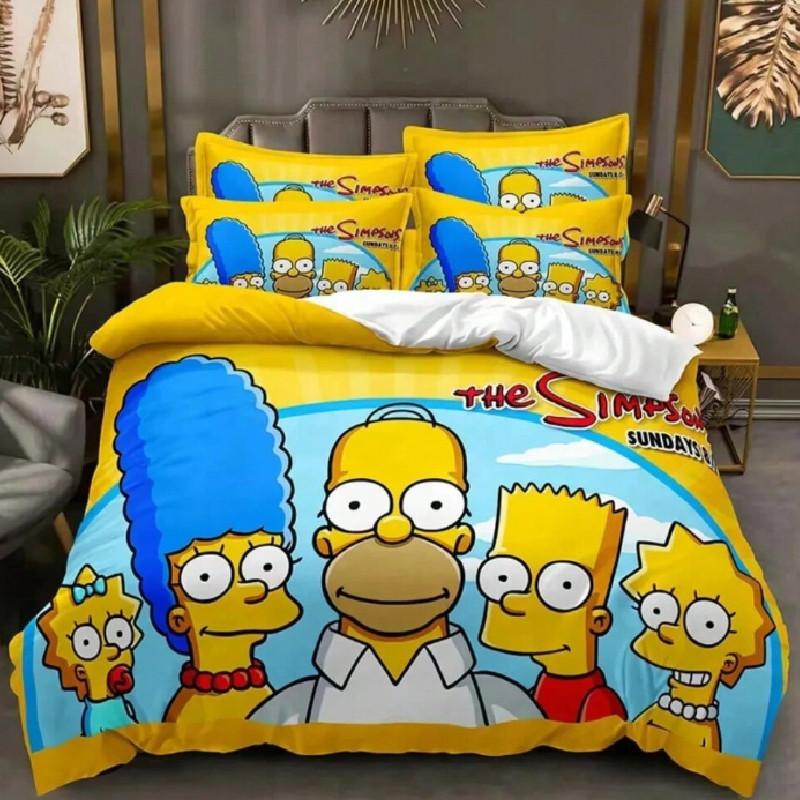 Мультяшный постельный комплект The Simpsons с реактивной печатью для современного домашнего декора