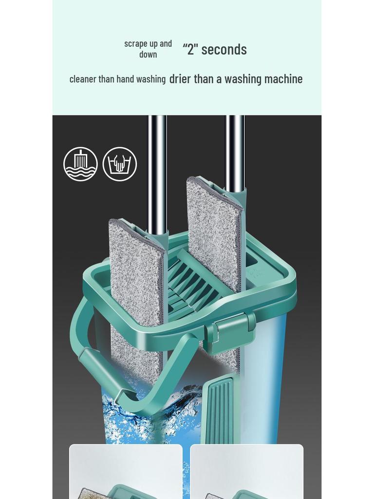 Hands-Free Flat Mop: Dual-Use Scratch-Off Design for Easy, Efficient Cleaning with Bucket.