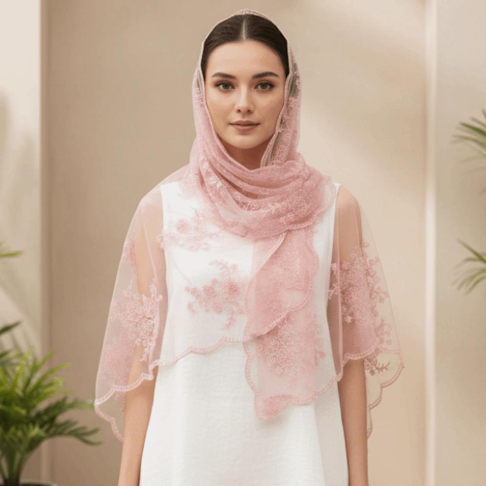 Breathable Floral Headwrap Lightweight Long Lace Scarf Neck Wrap Summer Hijab Travel Photoshoot