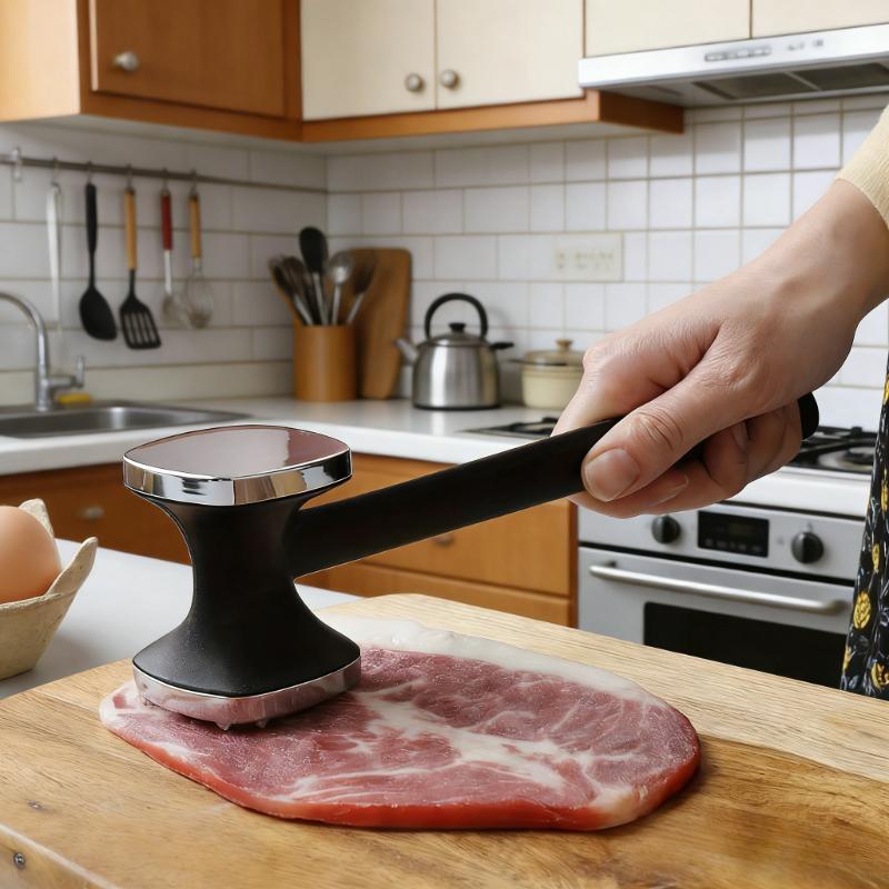 Мощный молоток-размягчитель для мяса, молоток из нержавеющей стали с нескользящей резиновой ручкой для легкого отбивания - Кухонный инструмент для приготовления пищи