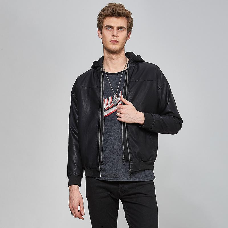 Autumn and Winter New Hooded Leather Jacket Men's Trendy Youth Locomotive Men's Jacket Korean Version Loose Hooded Men's Leather Jacket