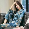 Women Pajamas Autumn Winter Lapel Silk Long Sleeves Long Pants Plus Size Homewear Two Piece Suit
