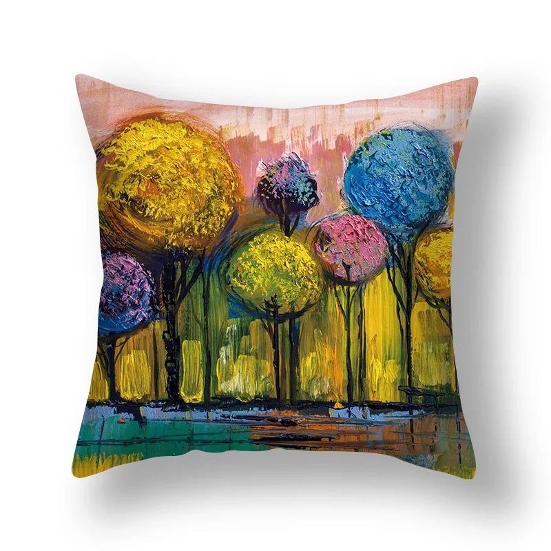 Pillowcase Sofa Living Room Colorful Tree Cushion Cover Home Decoration Tree Landscape Pillowcase