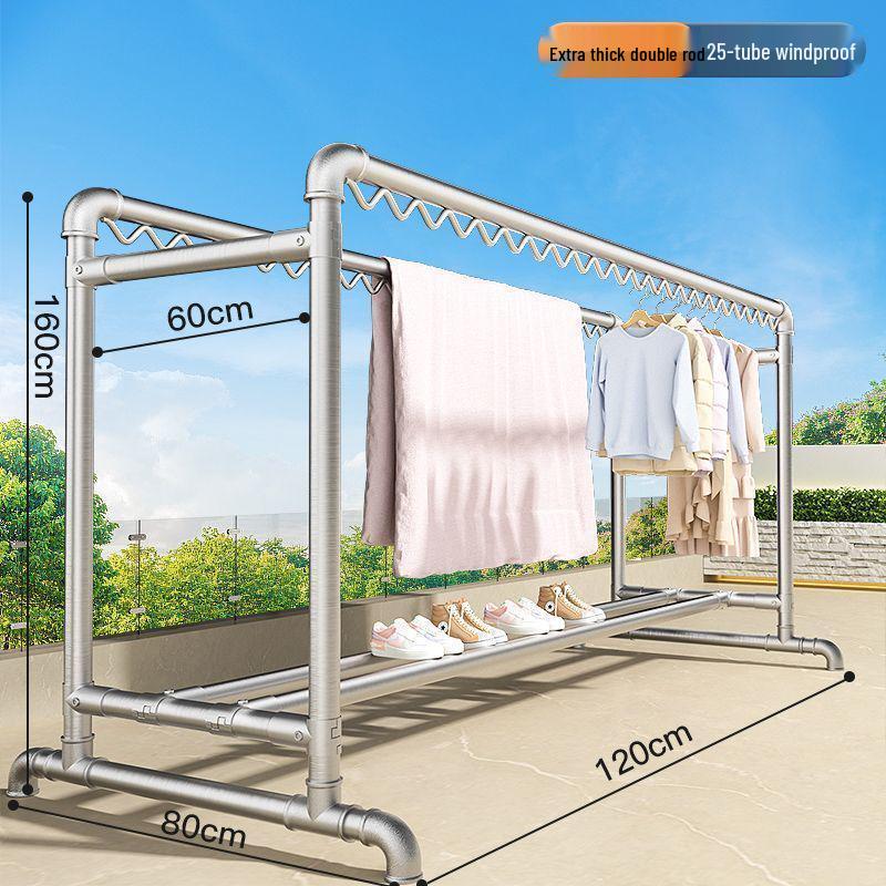 Windproof Outdoor Galvanized Steel Clothes Drying Rack with Thickened Pipes for Balcony
