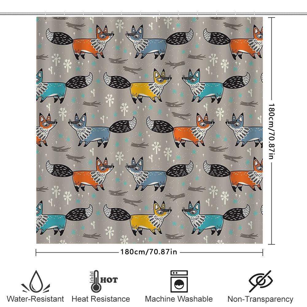 Cute Fox Shower Curtain Woodland Animal Bathroom Decor Rustic Nature Forest Shower Liner Waterproof Home Textile