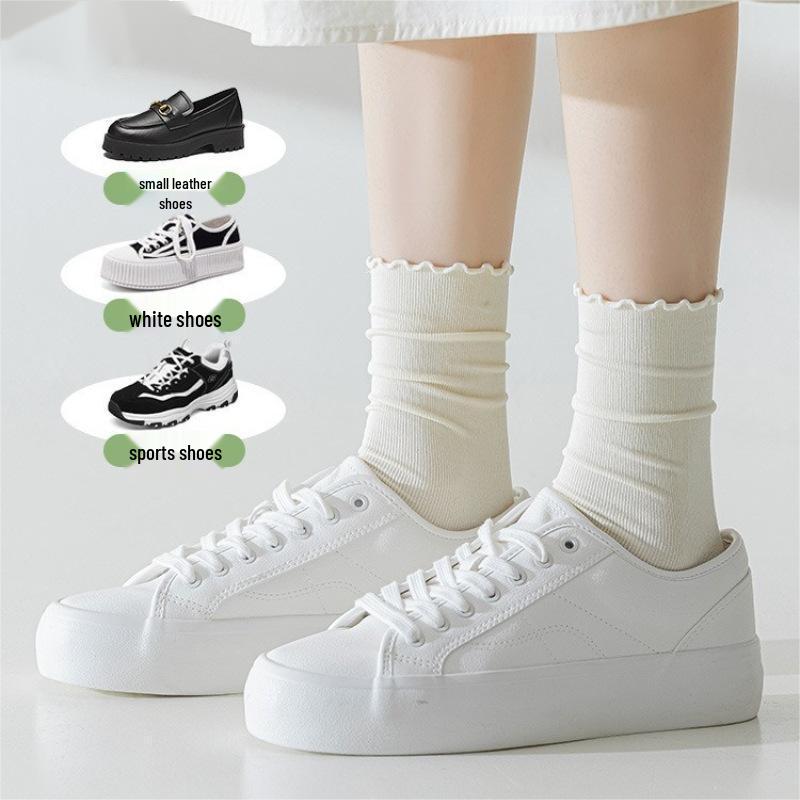 Женские летние носки из ледяного шелка с оборками – Дышащие, Удобные, с краем в виде гриба, Однотонные носки-слаучи