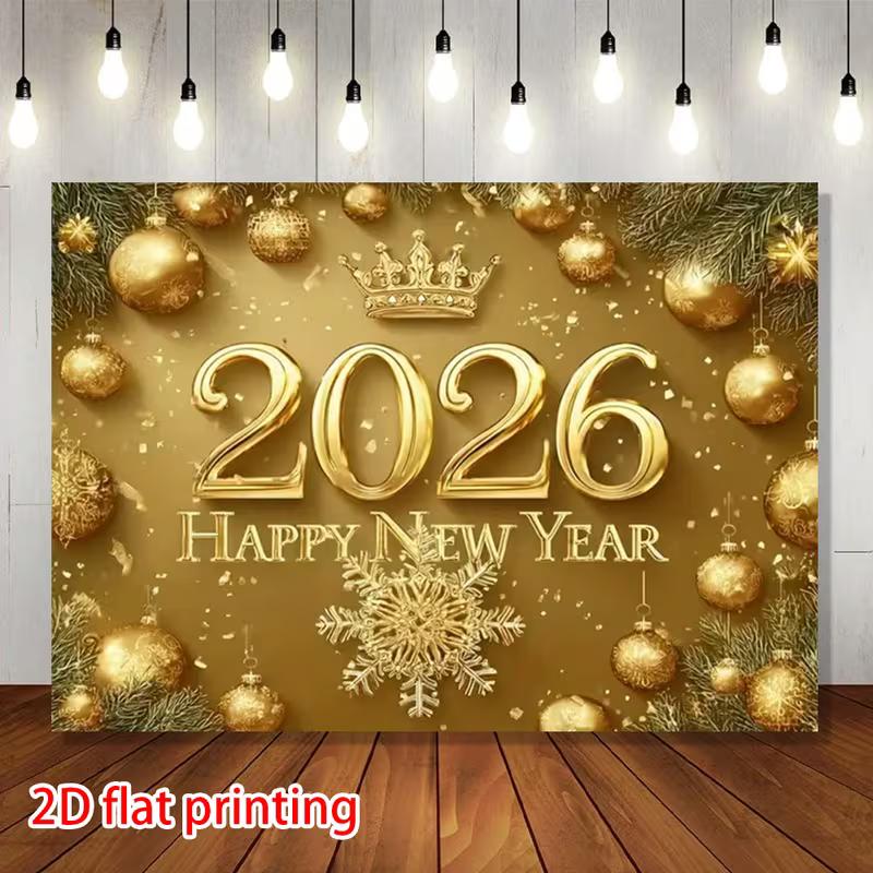 2D Gold 2026 Happy New Year Banner Backdrop Christmas Ornament New Year Eve Party Decor Background