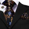 Gold Black Striped Mens Silk Tie Cufflinks Hanky Jacquard Paisley Floral Tie Set