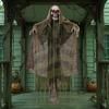 Spooky Window Display Decorations Halloween Animatronics Hanging Ghost Decoration, Sound Activated Grim Reaper Prop with LED Distressed Mesh
