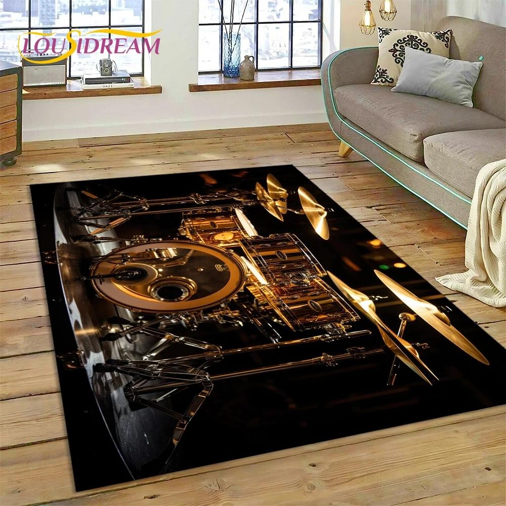 3D Drum Kit Drum Stand Set Music Instruments Rug Carpet for Living Room Bedroom Home Decor,Non-slip Decoration for Sofa Doormat