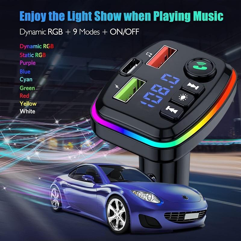 Bluetooth 5,0 FM-передатчик Атмосфера Свет Автомобильный MP3-плеер U-диск Музыкальный плеер Dual USB Автомобильный PD Быстрое зарядное устройство Громкая связь Приемник вызовов