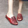 New Middle-aged and Old Leather Soft-soled Wedge Heel Ethnic Mother Shoes Small Floral Hollow Waterproof Table Wear Fish Mouth Sandals