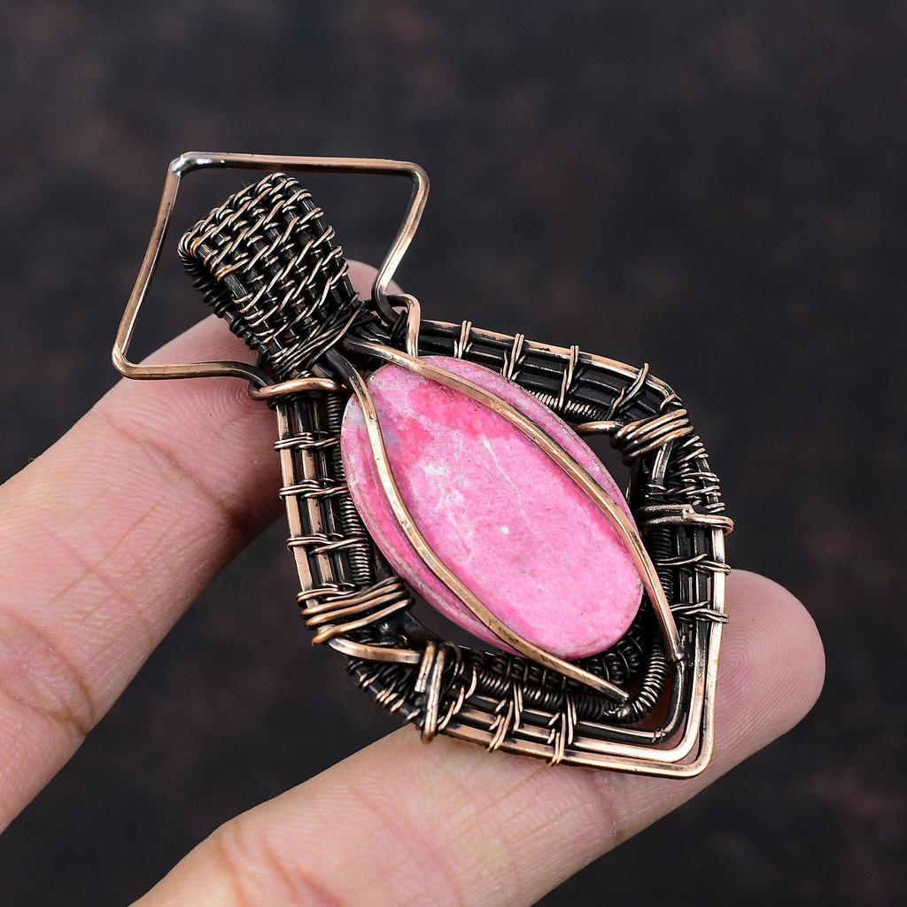 Подвеска из тулита, медная проволочная обертка, ювелирные изделия из тулита, подвеска из натурального драгоценного камня, медная проволочная обертка, ювелирные изделия ручной работы, подарок жене