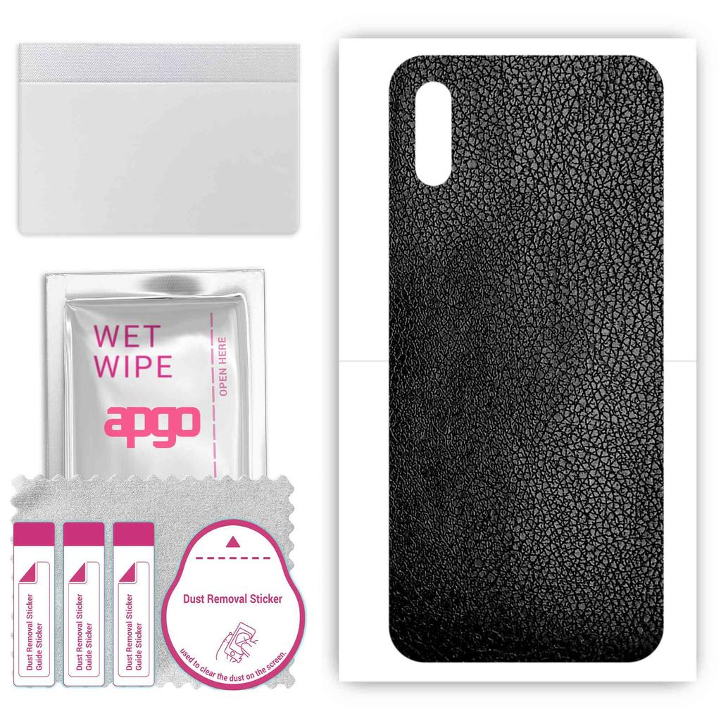apgo Protective Skin Sticker for the back compatible with Xiaomi Redmi 9i, Wrap Film, Foil, Vinyl - Pattern Black Leather