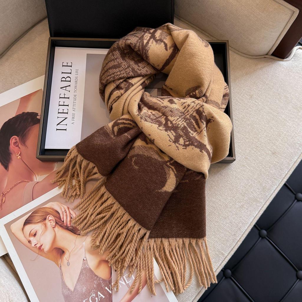 Роскошный осенне-зимний шарф из пряжи с сердечником: Шарф-накидка с кисточками в стиле letter, имитация кашемира, для тепла