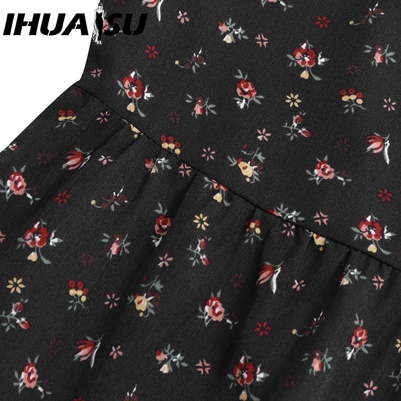 IHUASU Женское мини-платье макси с оборками и цветочным принтом, повседневные платья с длинным рукавом и V-образным вырезом