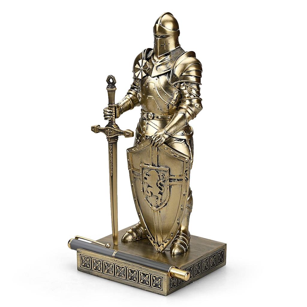 HDMbigmi King's Guard Ornament Knight Statue Desk Accessory, Pen Holder, Pen Stand, Paperweight for Office or Home (Bronze)
