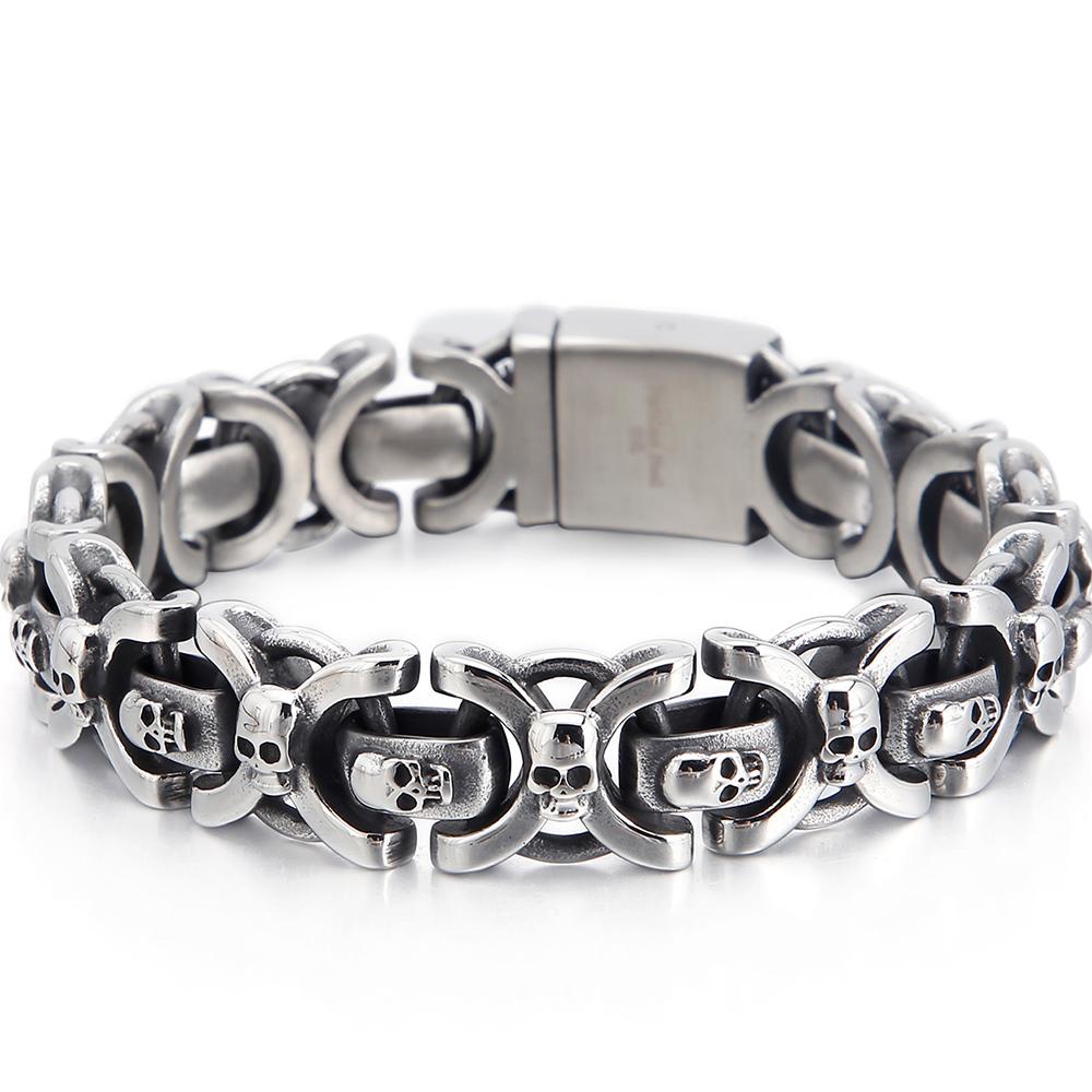 Готический браслет-цепочка с головой черепа для мужчин, мужские браслеты в стиле панк, мужские 8,67 дюйма, твердые байкерские украшения из нержавеющей стали