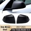 Exterior Rearview Side Mirror Housing Cover Cap Shell For Tesla Model 3 Y 2017- Gloss Matte Black Carbon Fiber Pattern