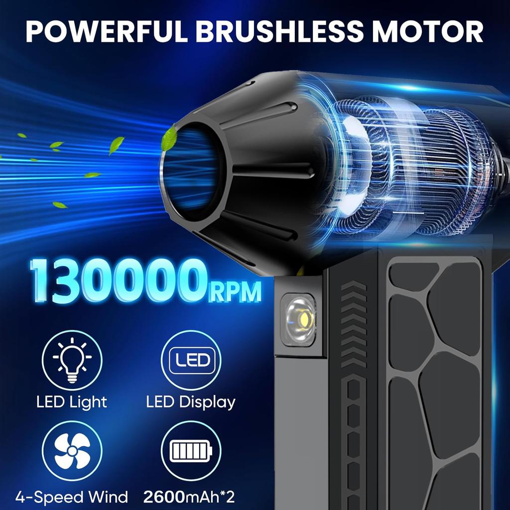 Compressed Air Duster Mini Blower Turbo Fan Cordless Electric Air Duster for Keyboard PC Cleaning,No Canned for Home and Car