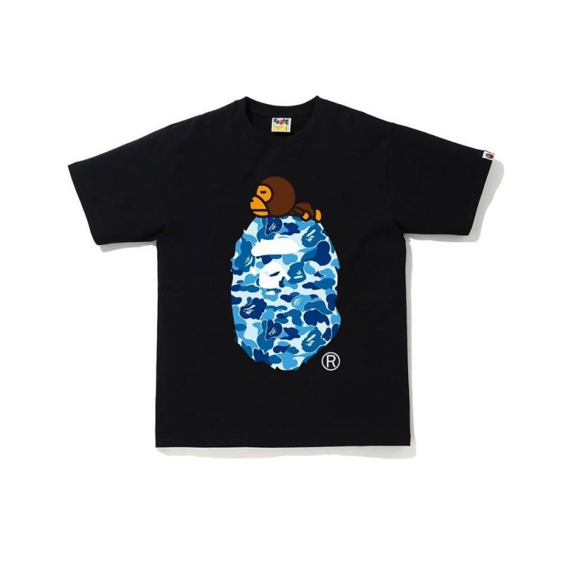 2026 BAPE Камуфляж с головой обезьяны Графическая футболка Унисекс Короткий рукав Круглый вырез Хлопковая футболка Мужчины Женщины